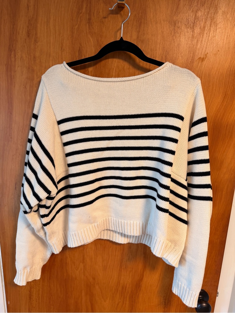 Madewell Women's Cream & Black Striped Boatneck Sweater